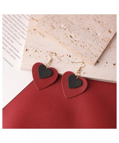 Leather Heart Earrings Dangle for Women Girls Trendy, Star Earrings Lightweight Fashion, Gifts for Her 241-Red and Black $8.5...