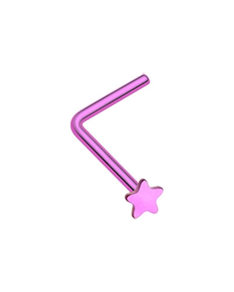 Basic Star L-Shaped 316L Surgical Steel Nose Stud Ring (Sold Individually) 20 GA, 7mm, Purple $8.31 Body Jewelry