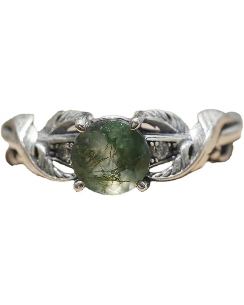 Moss Agate Ring for Women Silver Vintage Open Green Gemstone Rings for Wedding Fashion Engagement Jewelry Gifts A $8.83 Rings