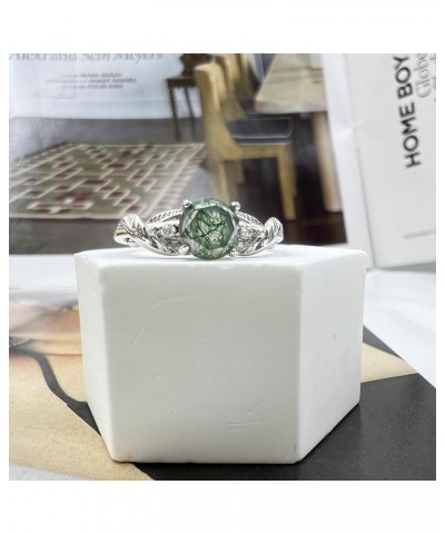 Moss Agate Ring for Women Silver Vintage Open Green Gemstone Rings for Wedding Fashion Engagement Jewelry Gifts A $8.83 Rings