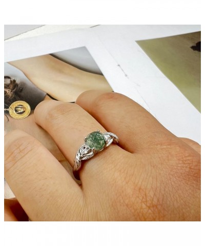 Moss Agate Ring for Women Silver Vintage Open Green Gemstone Rings for Wedding Fashion Engagement Jewelry Gifts A $8.83 Rings