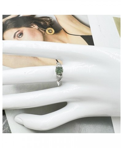 Moss Agate Ring for Women Silver Vintage Open Green Gemstone Rings for Wedding Fashion Engagement Jewelry Gifts A $8.83 Rings