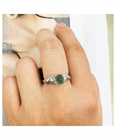 Moss Agate Ring for Women Silver Vintage Open Green Gemstone Rings for Wedding Fashion Engagement Jewelry Gifts A $8.83 Rings