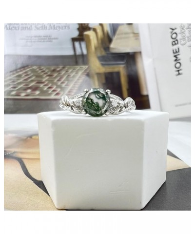 Moss Agate Ring for Women Silver Vintage Open Green Gemstone Rings for Wedding Fashion Engagement Jewelry Gifts A $8.83 Rings