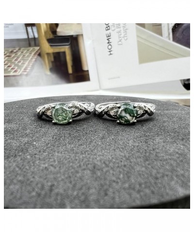 Moss Agate Ring for Women Silver Vintage Open Green Gemstone Rings for Wedding Fashion Engagement Jewelry Gifts A $8.83 Rings