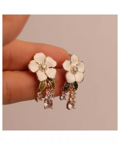 JeanBeau Pearl Flower Leaf Stud Earrings for Women Teen Girls Statement Cluster CZ Pearls Earing Gold Plated Sterling Silver ...