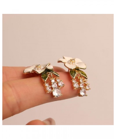 JeanBeau Pearl Flower Leaf Stud Earrings for Women Teen Girls Statement Cluster CZ Pearls Earing Gold Plated Sterling Silver ...