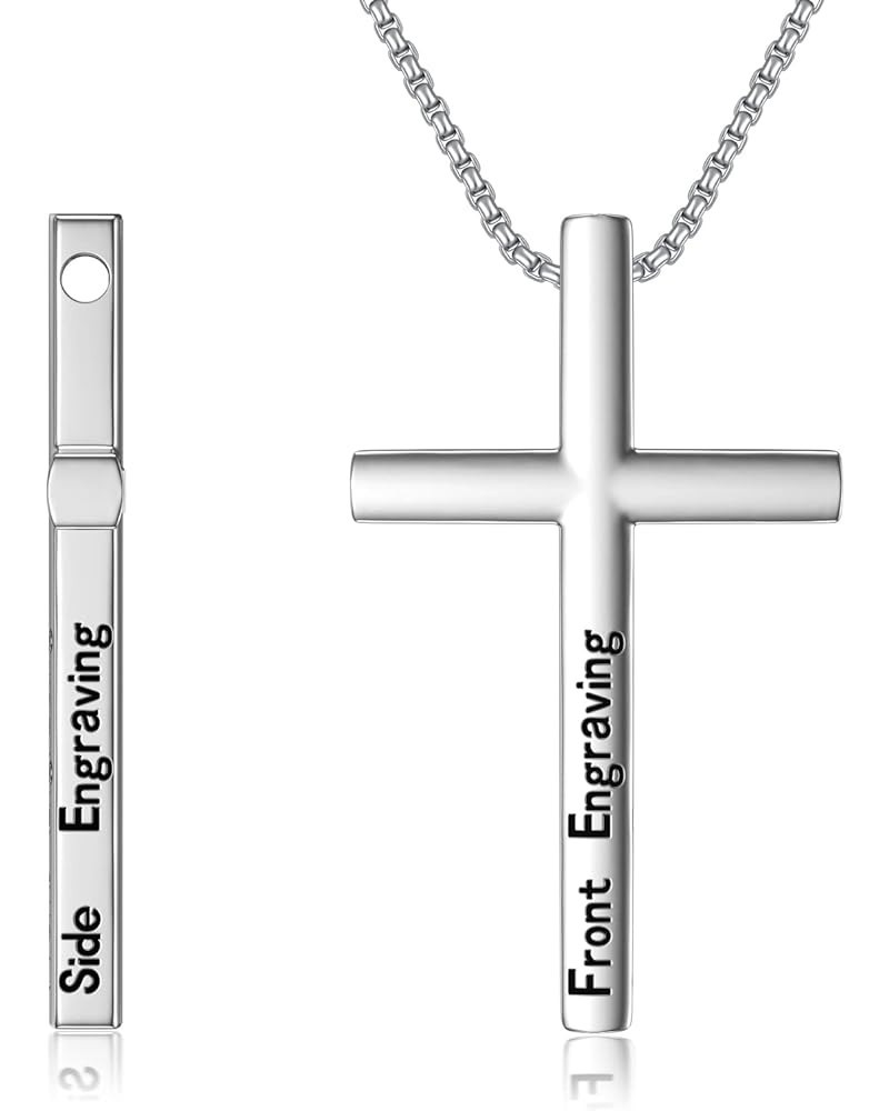 CEKAMA Customized Sterling Silver Cross Necklace for Men Women Personalized Engraved Cross Pendant Customizable Christian Jew...