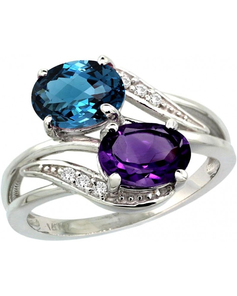 10K White Gold Diamond Amethyst & London Blue Topaz 2-stone Ring Oval 8x6mm, sizes 5 - 10 $152.11 Rings