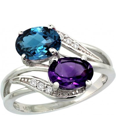 10K White Gold Diamond Amethyst & London Blue Topaz 2-stone Ring Oval 8x6mm, sizes 5 - 10 $152.11 Rings