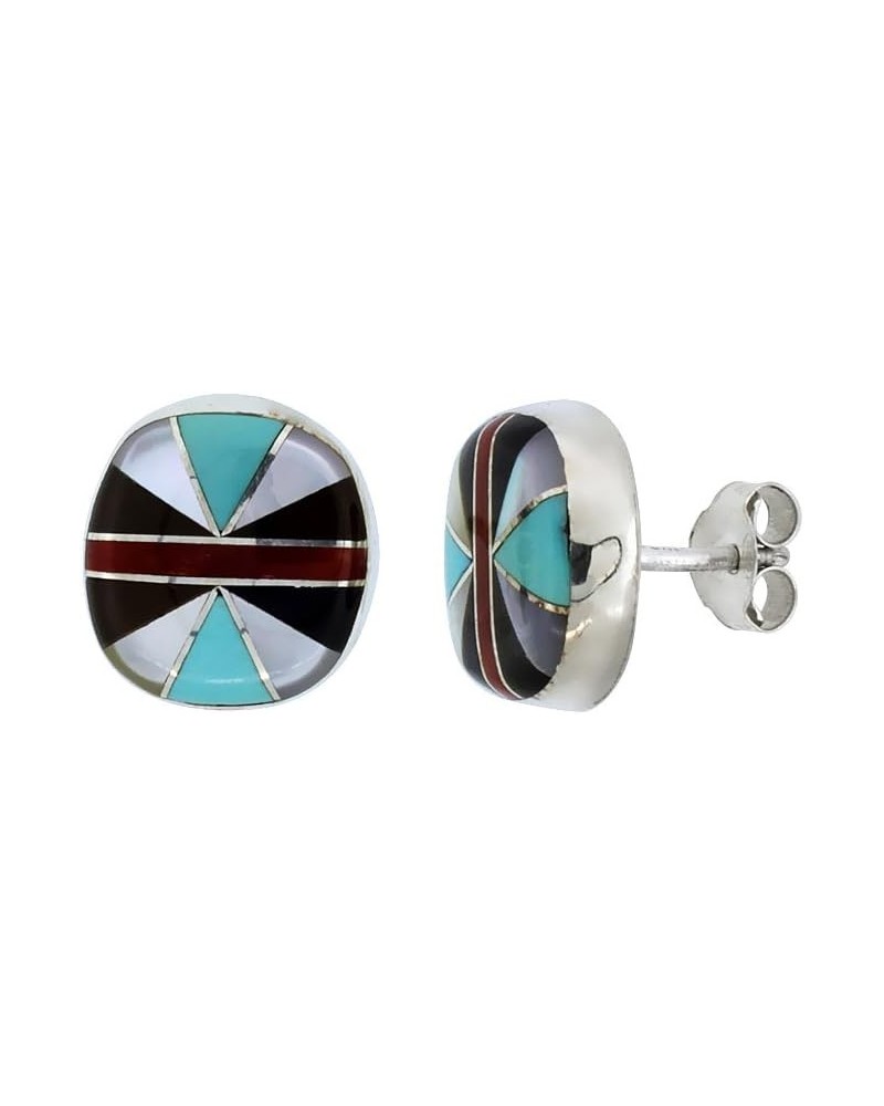 Sterling Silver Handcrafted Multi Color Round Stud Earrings (Genuine Zuni Tribe American Indian Jewelry) 7/16 in. (11mm) $48....