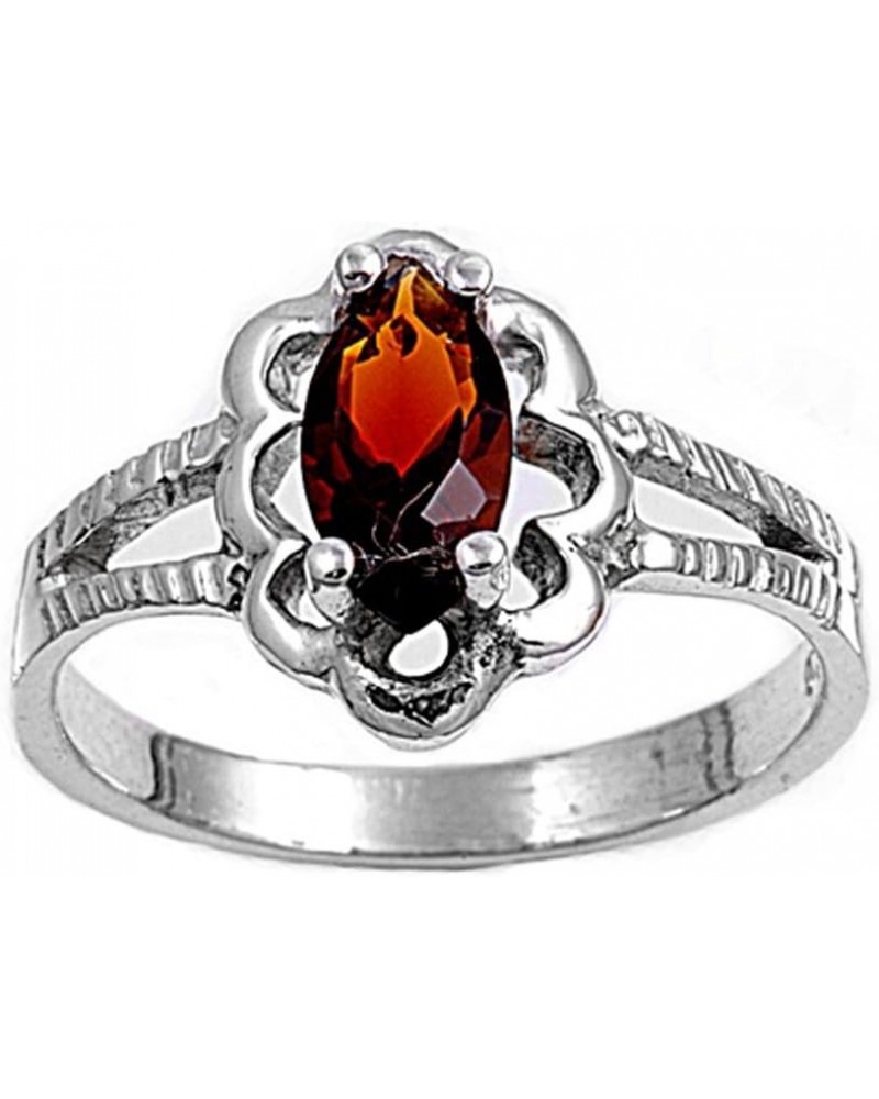 CHOOSE YOUR COLOR Sterling Silver Marquise Wide Ring Red (Simulated Garnet) - Size 2 $12.83 Rings